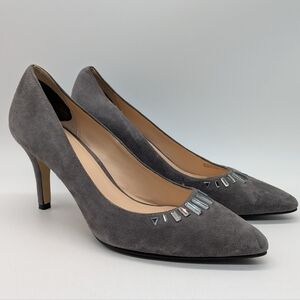 Cole Haan grey leather rhinestone accent point toe heel 8.5